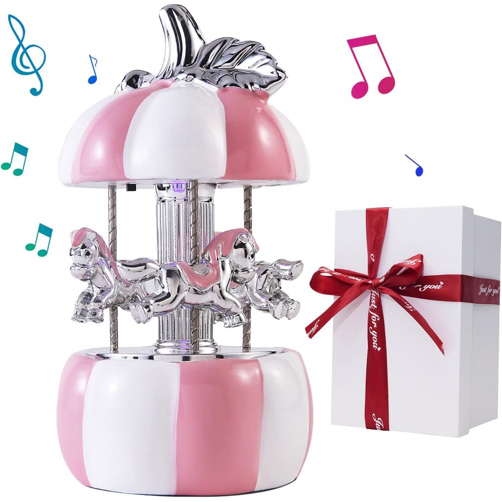 Carousel Music Box Gift Wrapped Ceramic Musical Carousel Color-Changing ...