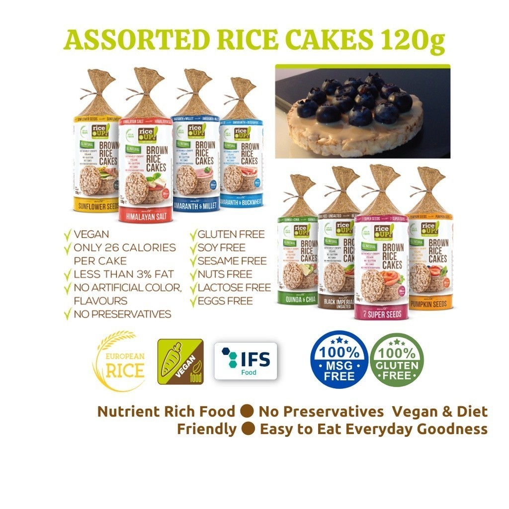 RiceUP Brown Rice Cakes 120gm | Organic Wholegrain Brown Rice Cakes ...