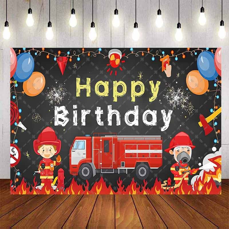 Fire Engine Party Birthday Backdrop For Photography Baby Shower Kids ...