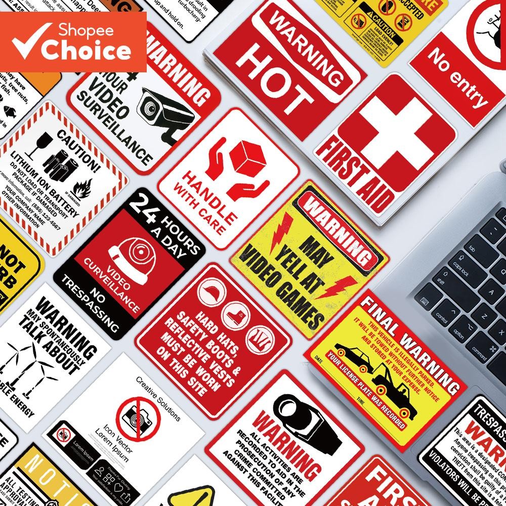 75pcs Warning Sign Graffiti Stickers Waterproof PVC Decoration Luggage ...
