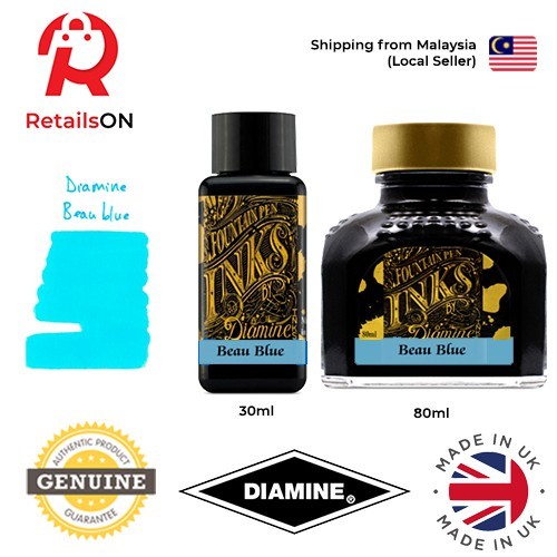 Diamine Ink Bottle (30ml / 80ml) - Beau Blue / Fountain Pen Ink Bottle ...