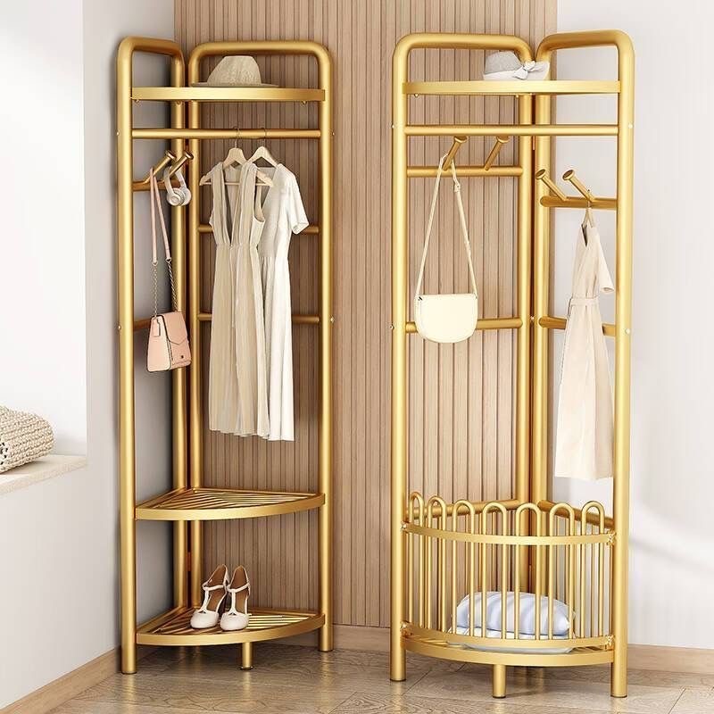 Indoor Corner Clothes Rack Free Standing Bedroom Living Room Iron Metal ...