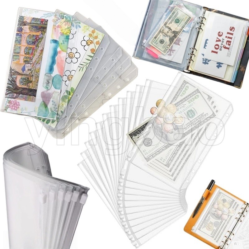 12Pcs A6 Binder Pockets Waterproof Cash Budget Envelopes Clear PVC ...
