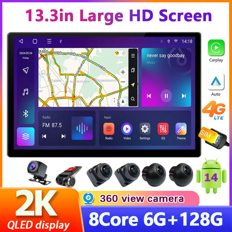 (4GLTE 13.3inch QLED 2K) Android Car Player 8Core 6GB+128GB Android ...