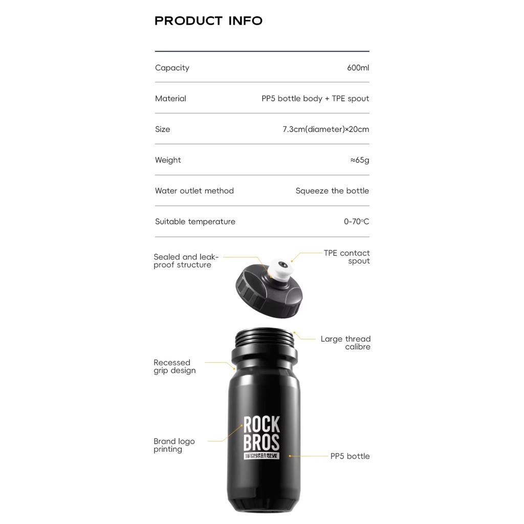 ROCKBROS Botol Minum Sepeda Olahraga 600ml Bicycle Sports Water Drink Bottle Dust Cover / 35210066 RCI - Gambar 2