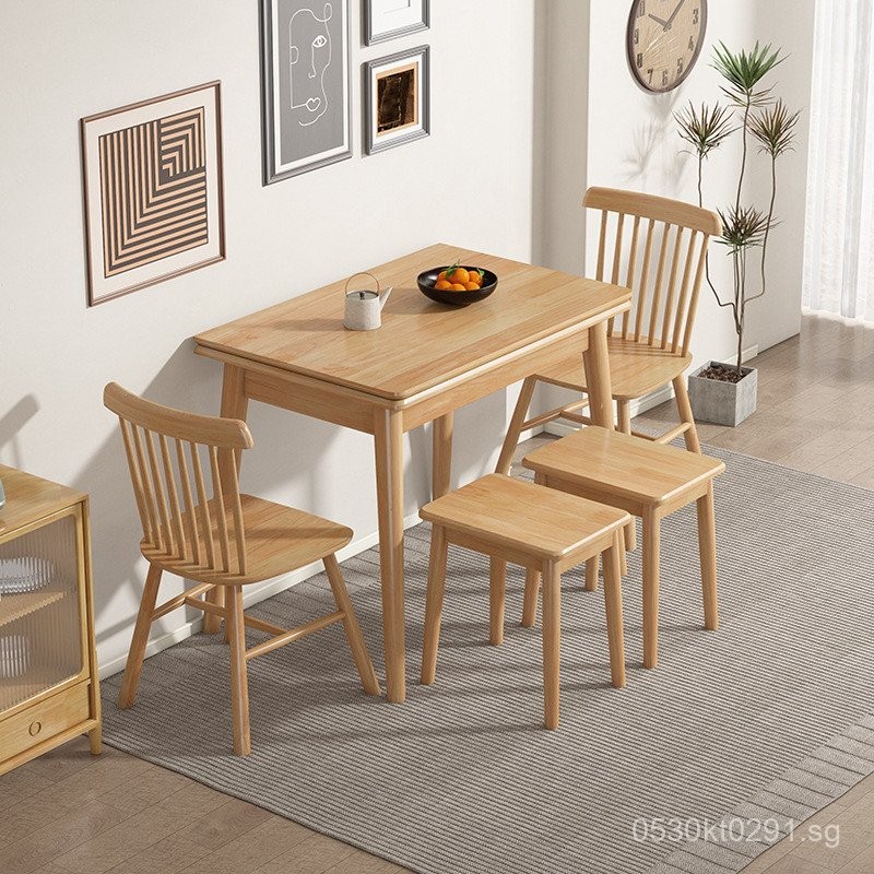 Solid Wood Folding Rock Slab Dining Table and Chair Set Extendable ...