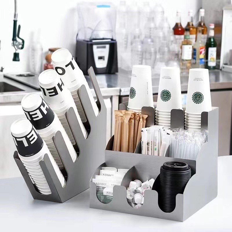 Stainless Steel Cup Holder Coffee Milk Tea Shop Counter Cup Lid Straw ...