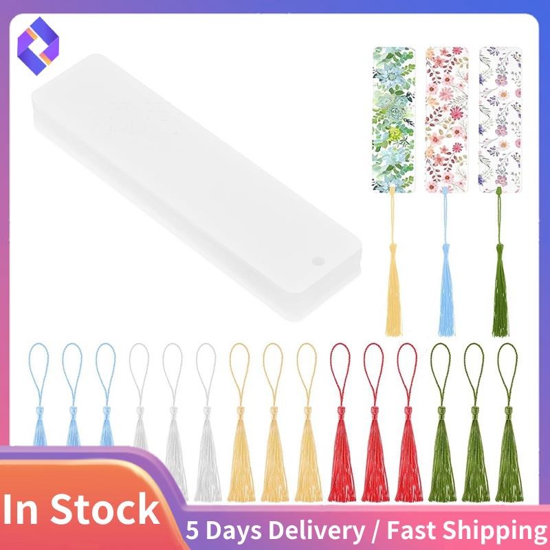 15 Pieces Blank Clear Acrylic Bookmarks with Hanging String, Clear ...