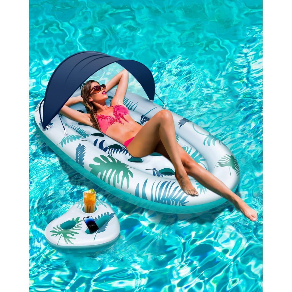 Inflatable Pool Rafts and Floats for Adults Heavy Duty with Canopy and ...