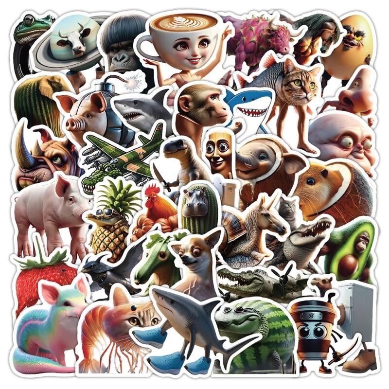 50Pcs Abstract Animal Stickers Tung Tung Sahur Italian Brainrot Animals ...