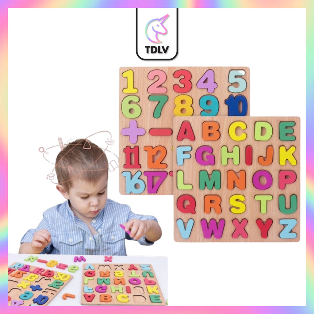 TDLV ABC/123 Puzzle Wooden Board Colorful Alphabet Number Educational ...