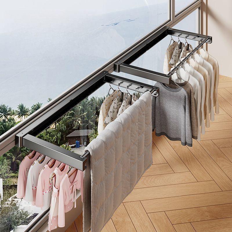Balcony Outside Drying Window Telescopic Folding Clothes Rack Clothes ...