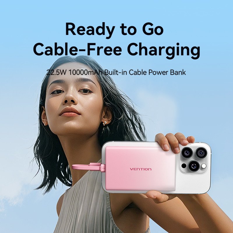 Vention Powerbank 10000mAh Built in Cable USB Type C to Lightning Fast Charging 22.5W iPhone Android - Gambar 2