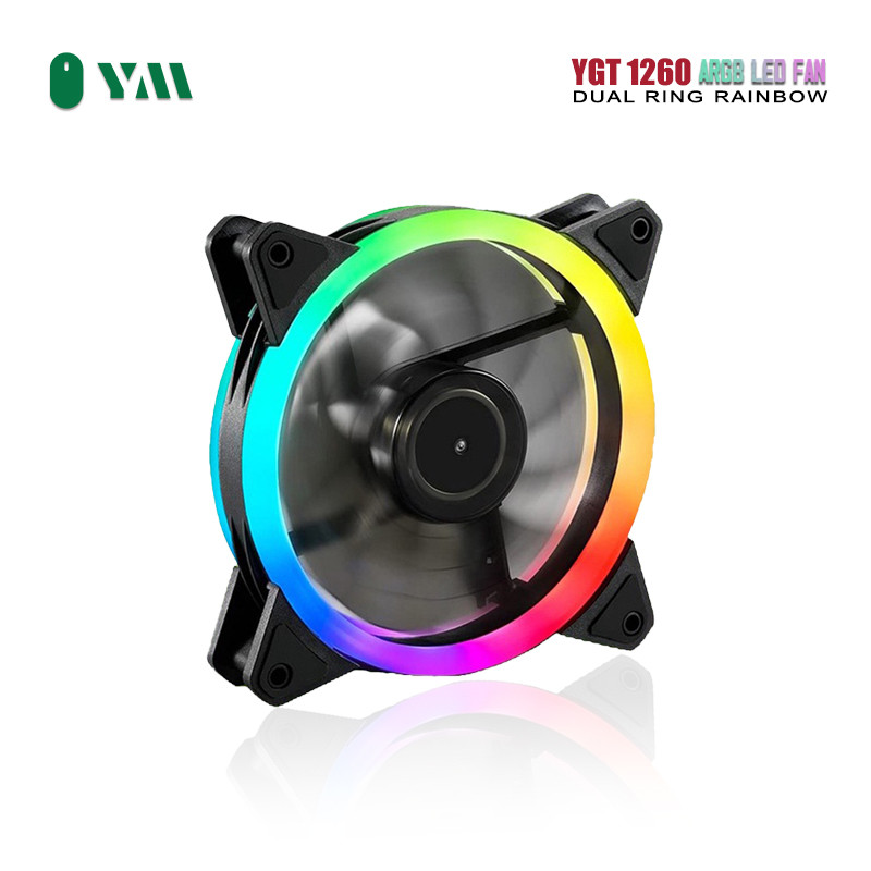 YGT 1260 RGB Fan Double Ring LED Rainbow 120mm computer Case Chassis ...