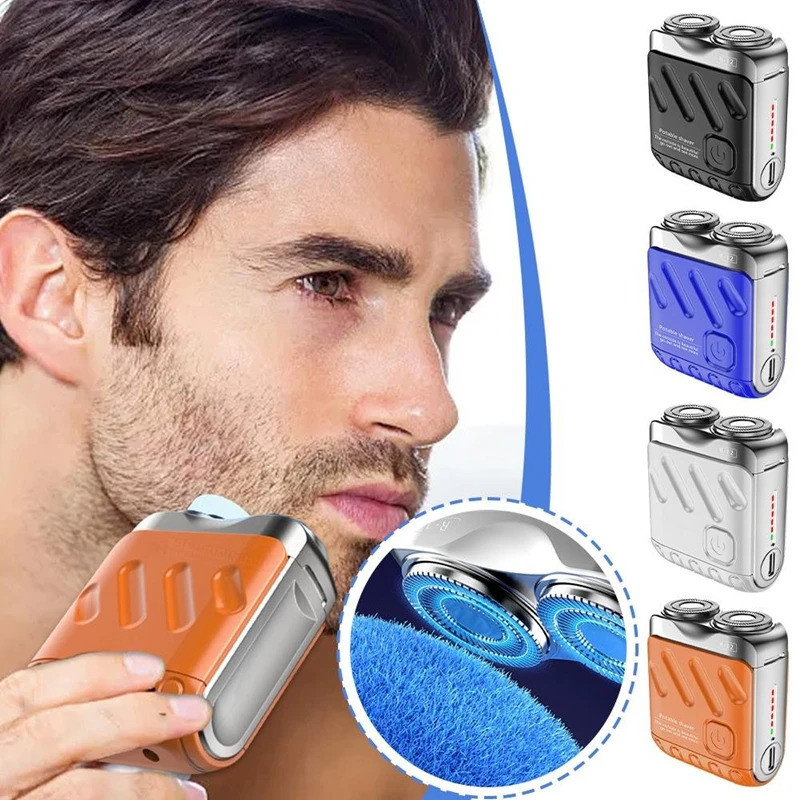Portable Rotary Dual Ring Electric Shaver Men Travel Mini Shaver Double ...