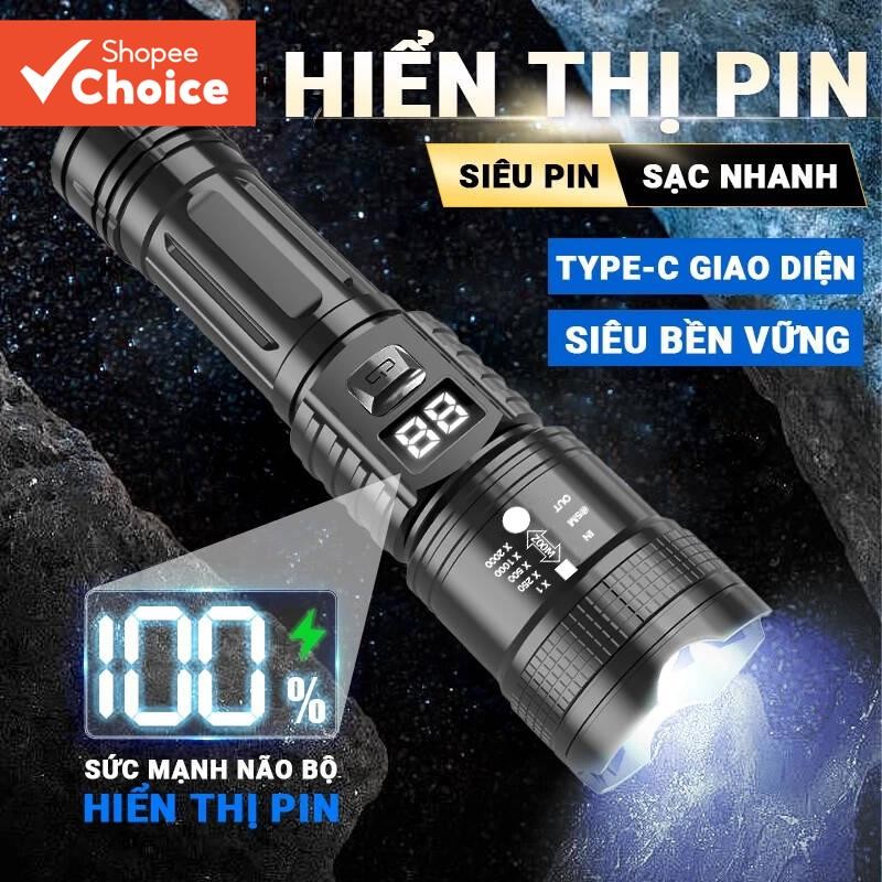 High intensity flashlight with telescopic zoom, digital display screen ...