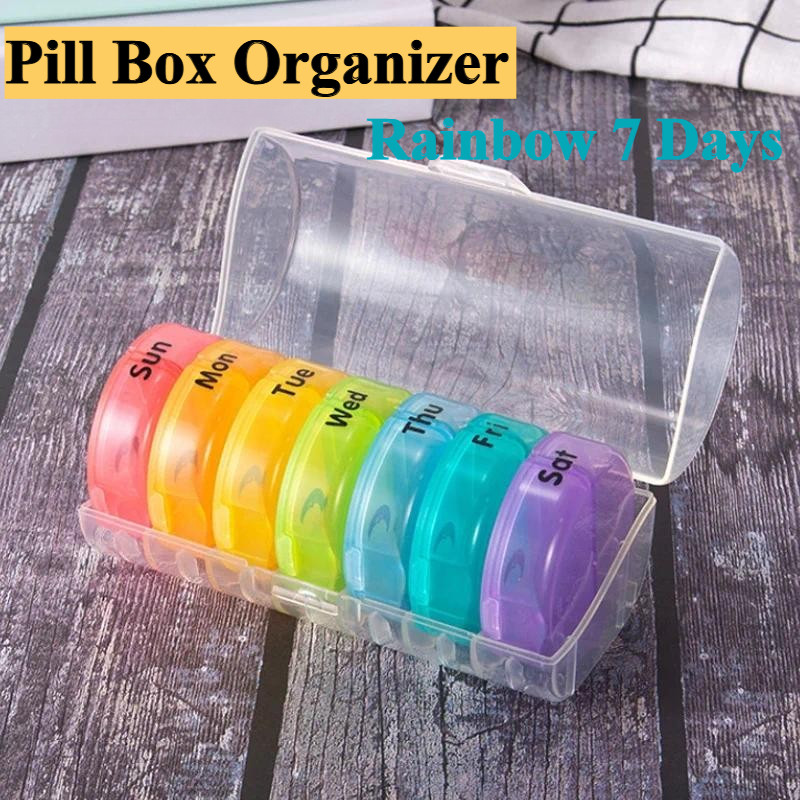 Rainbow 7 Days Pill Box Organizer Plastic Storage Container Portable ...