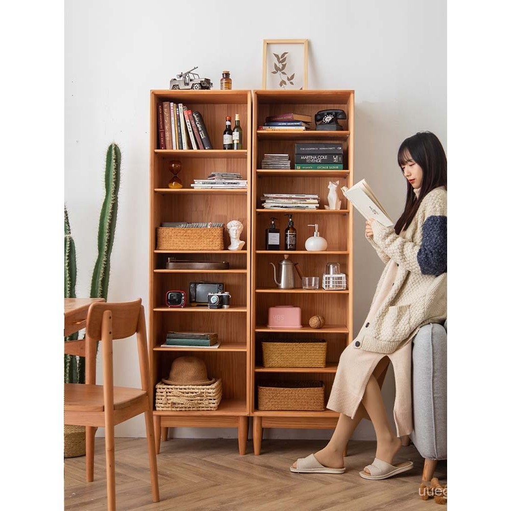 Bookshelf Bookcase Integrated Wall-Mounted Solid Wood Pine Floor ...