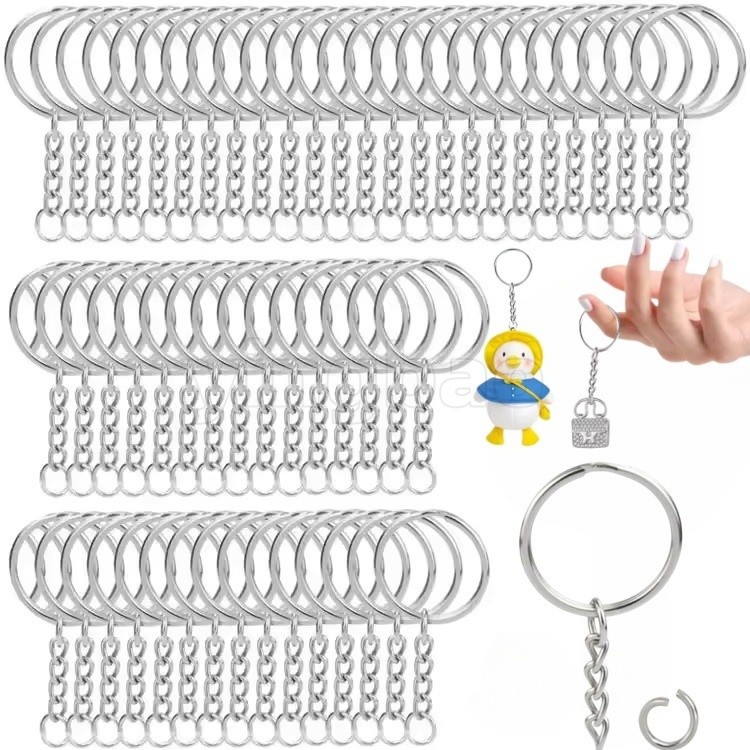 100Sets 1 Inch Keychain Rings Silver Split Round Key Ring with Chain ...