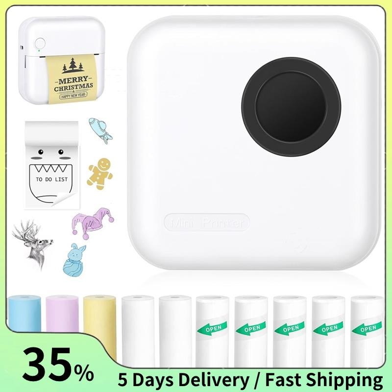 Mini Sticker Printer Bluetooth Thermal Printer with 10 Rolls Papers and ...