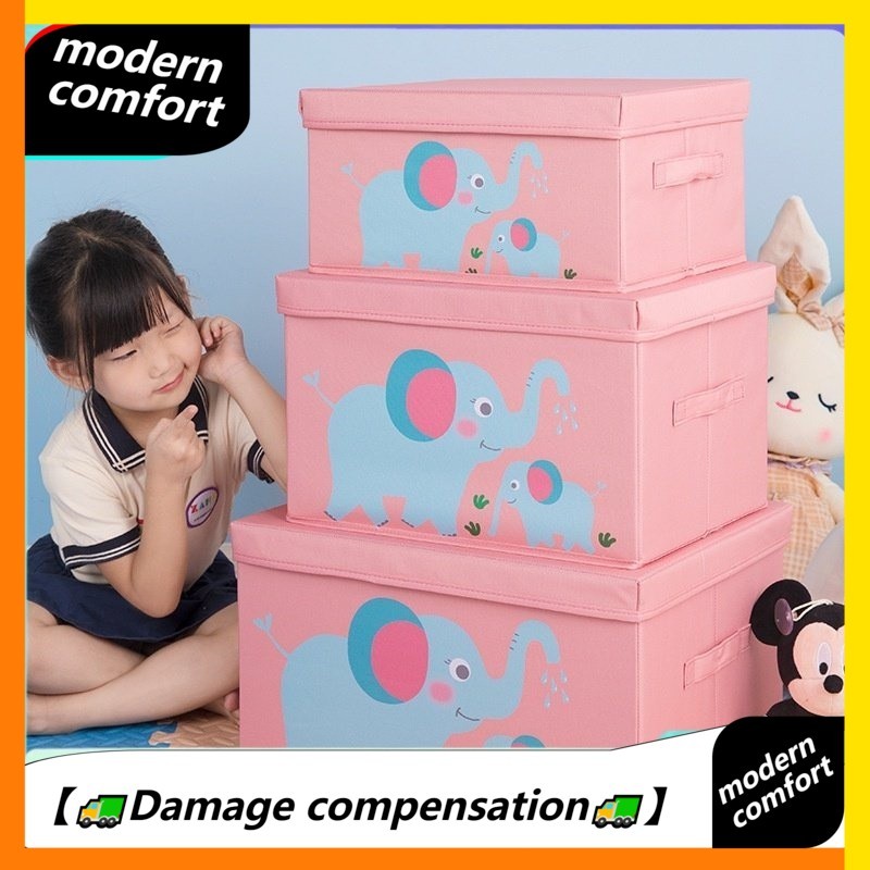Cartoon toy storage box fabric folding storage box with cover dustproof ...