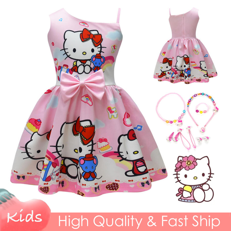 Hello Kitty Cute Pink Dress For Kids Girl Bow 3D Printed Sleeveless ...