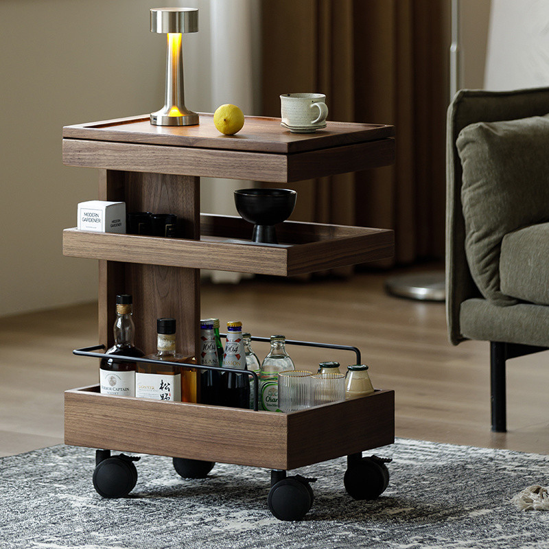 Movable Sofa Side Table with Wheels, All Black Walnut Solid Wood ...