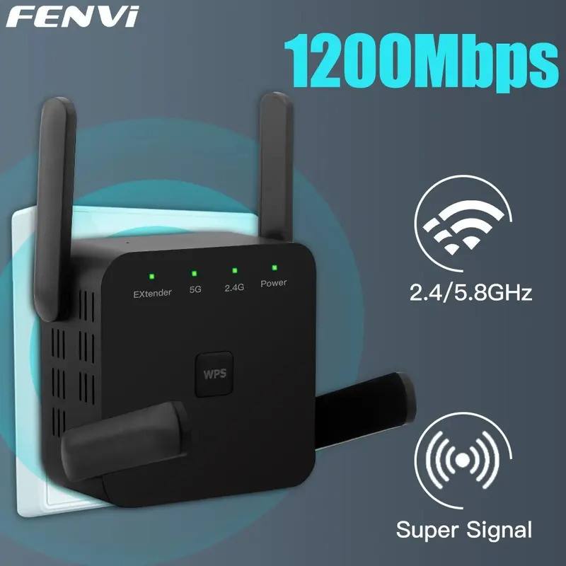 FENVI 5Ghz AC1200 WiFi Repeater 1200Mbps Router Black WiFi Extender ...