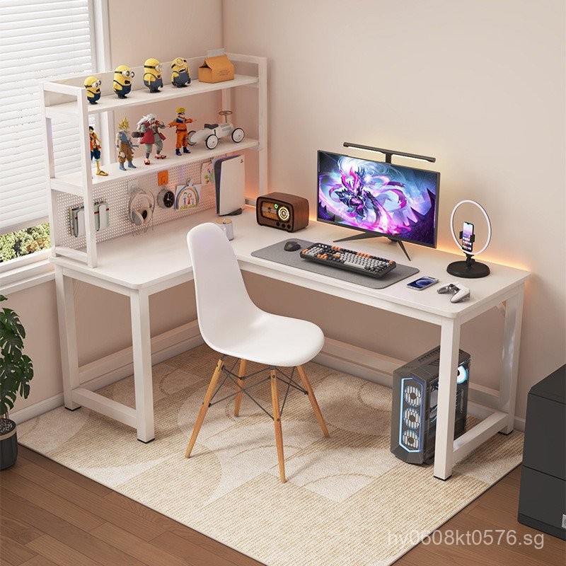Cream Home Integrated Desk Combination Bookshelf Corner Style L Desktop ...