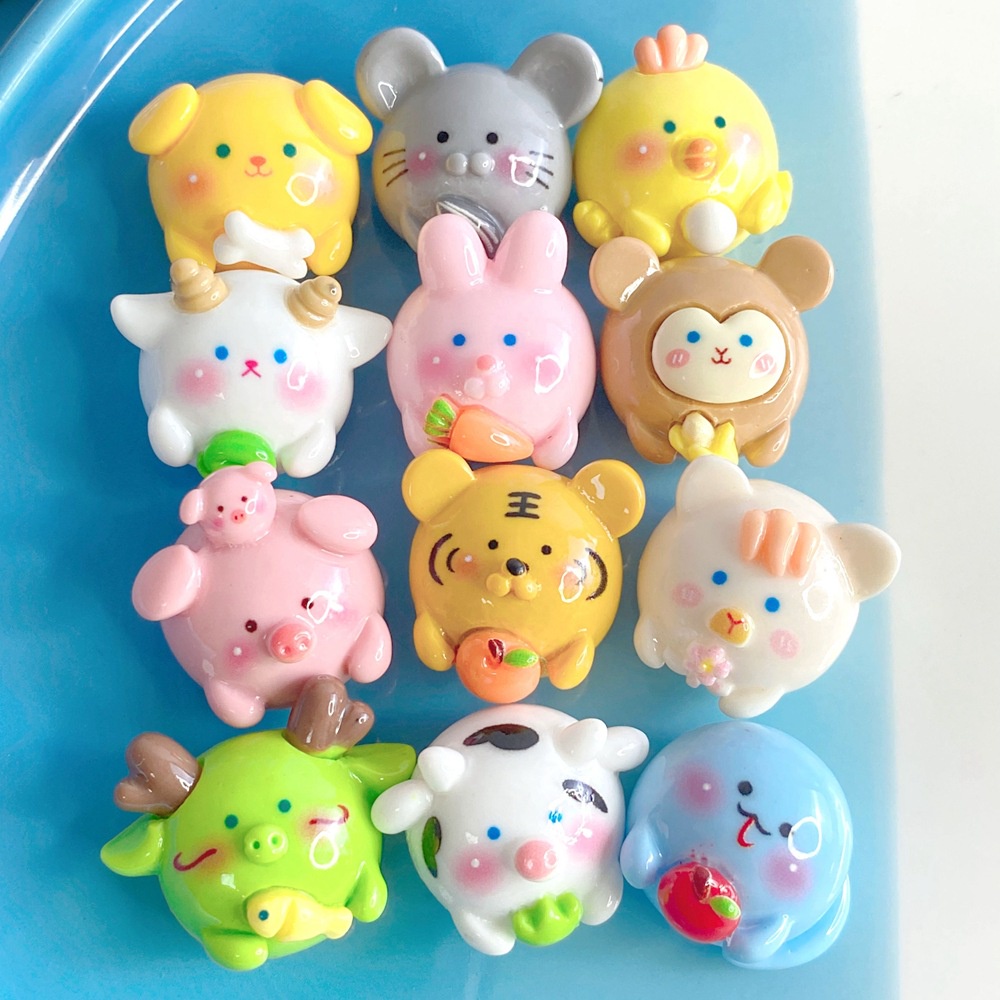 10pcs the twelve chinese zodiac signs flatback cabochons for hairpin