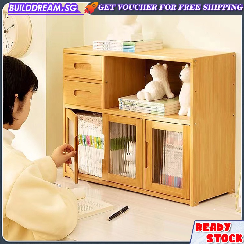 Table Top Bookshelf Drawer Table with Door Desktop Organiser