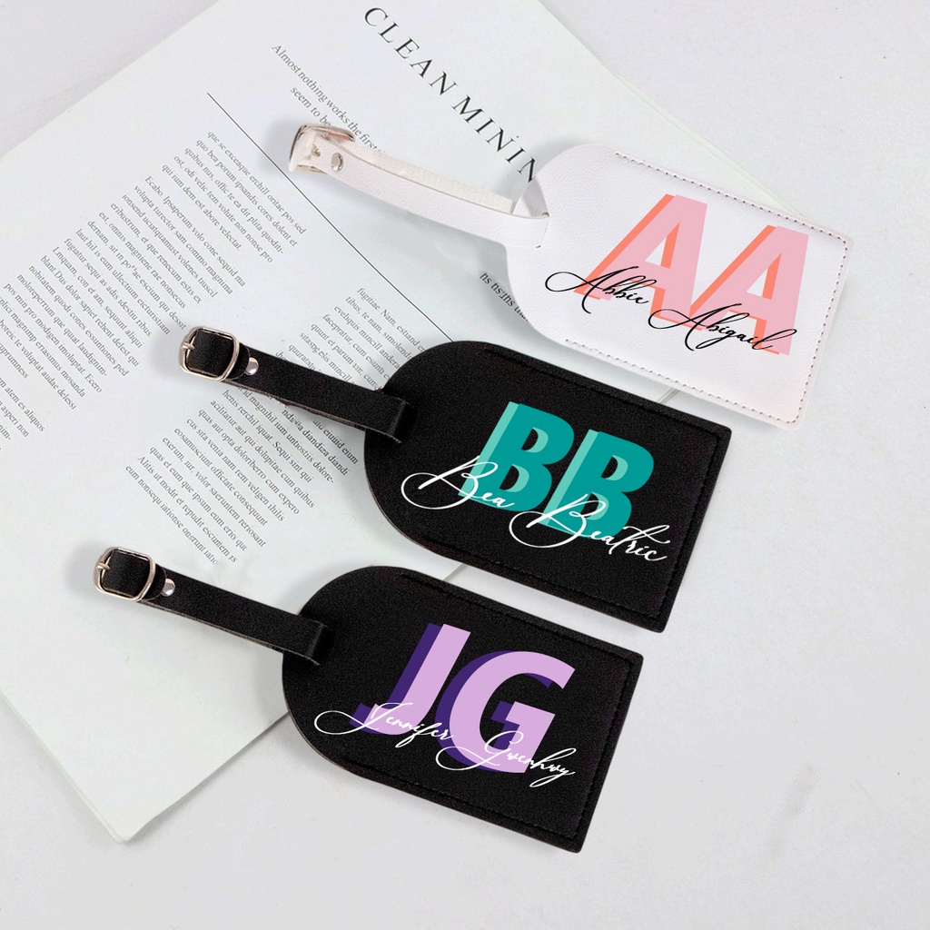 Custom Letters Travel PU Leather Luggage Tag Men Women Suitcase Tags