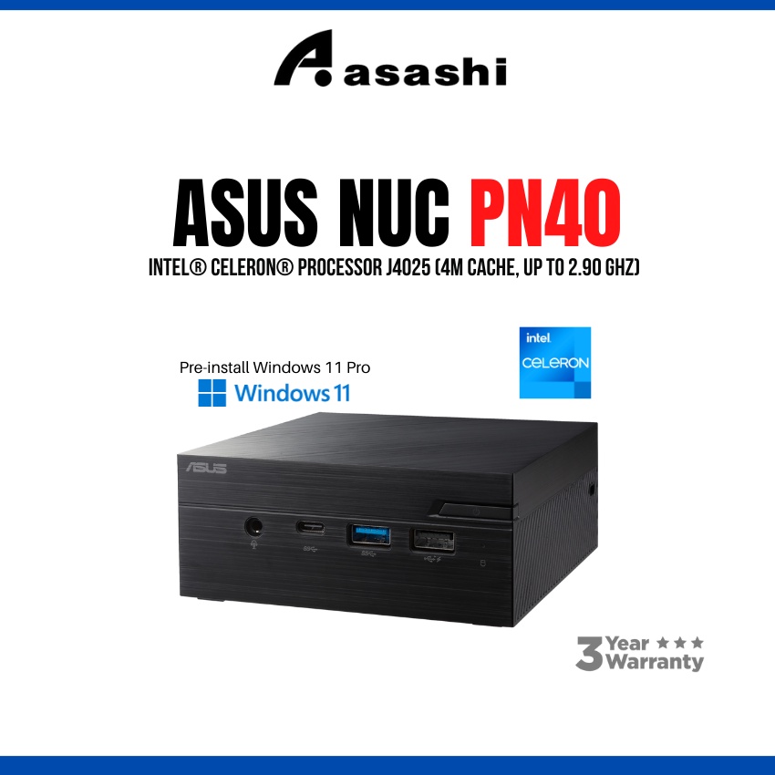 ASUS INTEL NUC PN40 Mini PC with Intel Celeron DDR4 RAM, dual storage