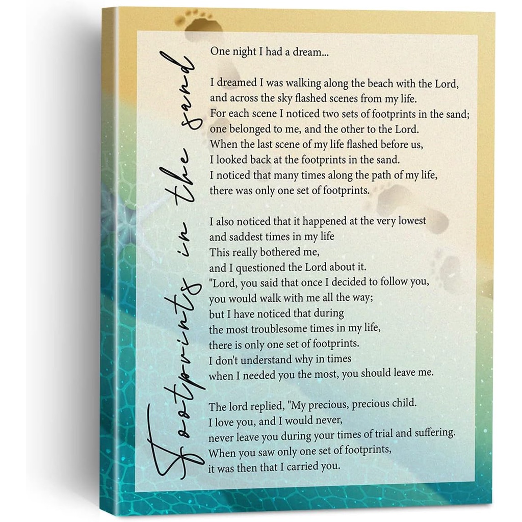 Footprints in the Sand Poem Canvas Painting Framed Wall Art Decor for Living Room Bedroom