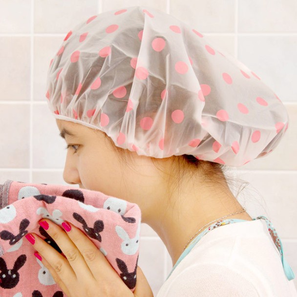 readystock 1pcs/3pcs Wave point Printed High Quality Shower Cap