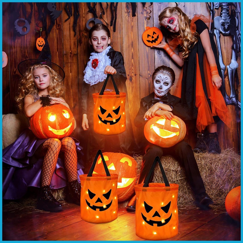 LED Halloween Goody Bag LED Light Up Trick or Treat Buckets Orange ...