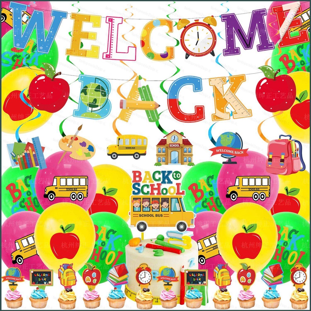 33 Pcs Back To School Decorations Kit - Banners, Swirls, Cupcake Toppers, Flags For Classroom Party, Bulletin Board