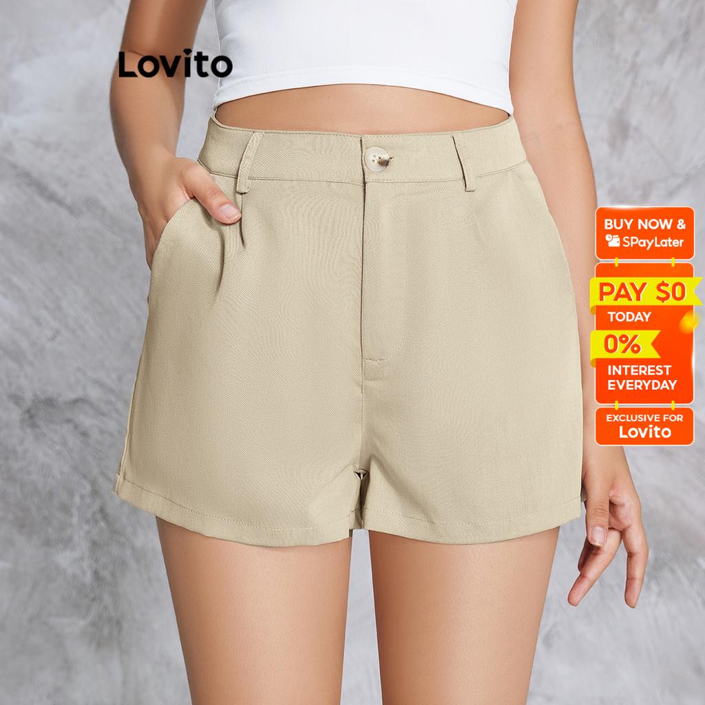 Lovito Casual Plain Pocket Button Shorts for Women LBE02005 (Apricot ...