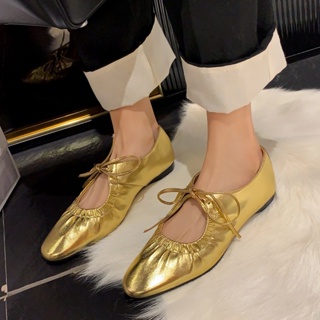 Gold 2025 flat loafers