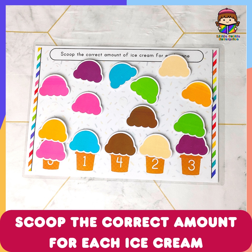 Montessori Busy Book – Ice Cream Number Matching Buku Interaktif ...