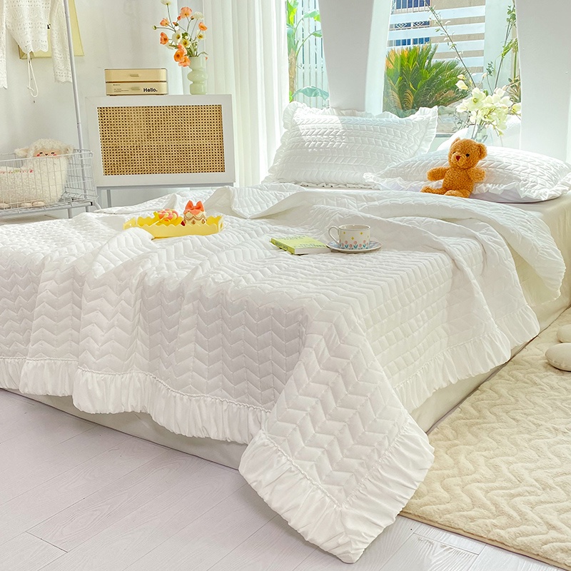 Super Soft Summer Blanket Purple Ruffle Lace Comforter Plain White