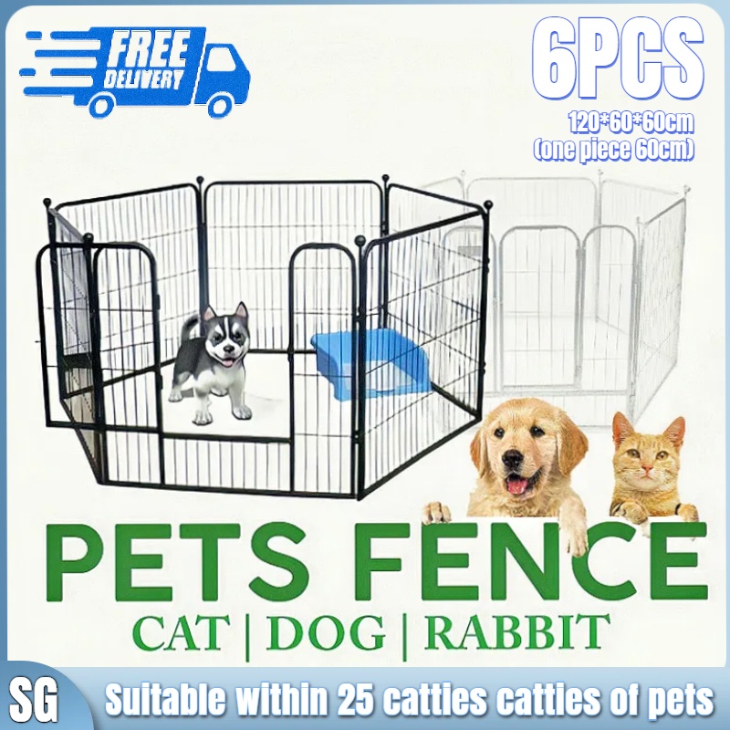 [SG spot goods] Pet Fence 6 pcs Foldable Metal Large Cage Black DIY ...