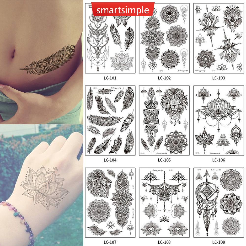 SMARTSIMPLE Black Tattoo Sticker Vintage Datura Flower Tattoo Sticker ...