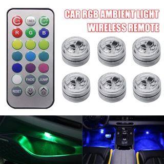 8 Lamps 1 Controller Wireless Adhesive LED Car Interior Ambient Light Remote  Control Decoration Auto Roof Foot Atmosphere Lamp With Button Battery  Colorful