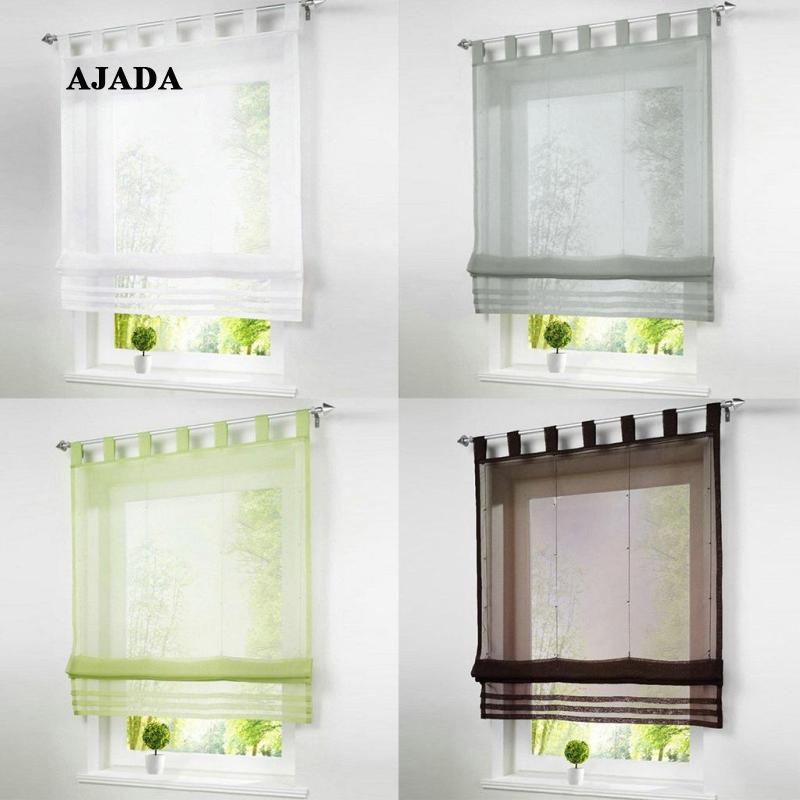 [ 1pc Solid Roman Shades Voile Ribbon Adjustable Rod Pocket Balcony ...