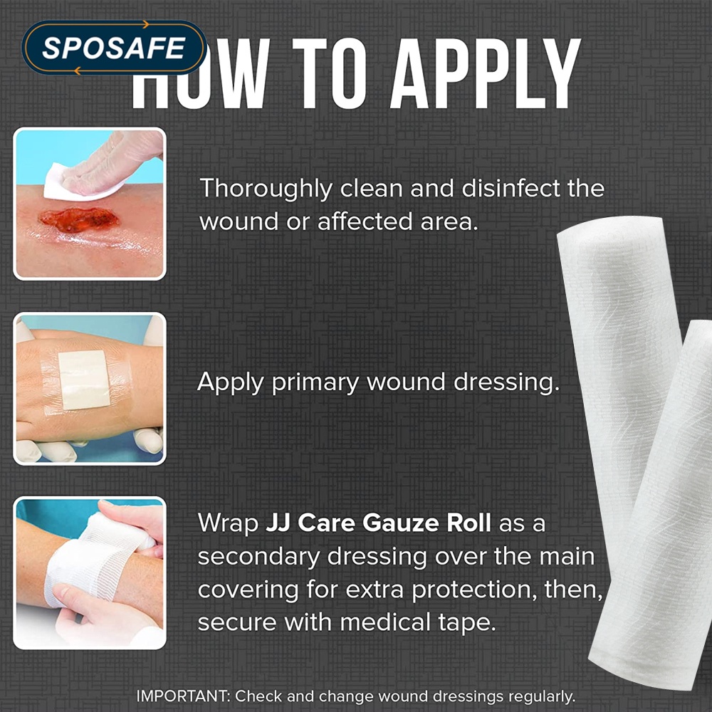 SPOSAFE 10 Rolls Gauze Rolls Medical Tape Included - Gauze Wrap - First ...