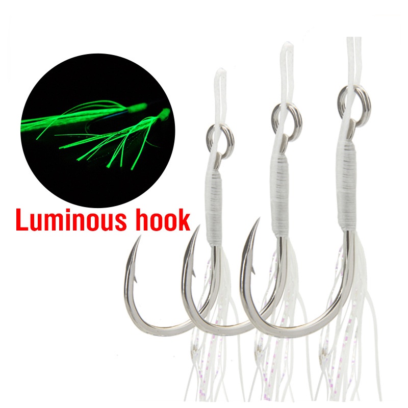 Double Assist Hook Jigging Single Assist Luminous Fishing Hook Jig Hook  1Pcs Assist Jig Fishing Hook Hi-Carbon Steel Assist Hook