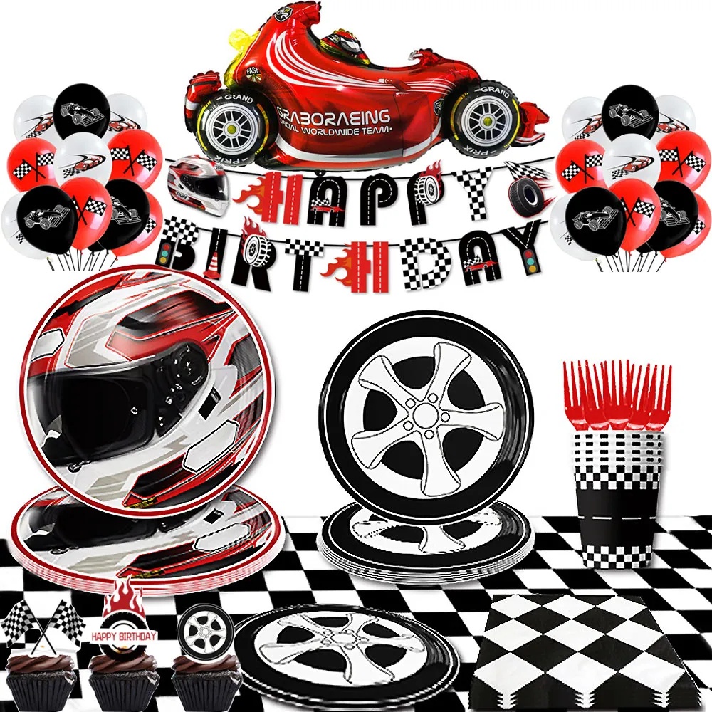 Birthday Banner Racing Themed Happy - Red & Black Race Car Party ...