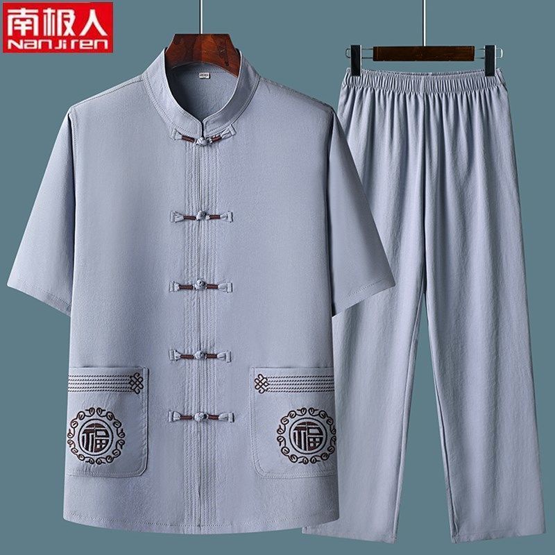 NGGGN middle-aged and old dad suit mitigated cotton short sleeve ...