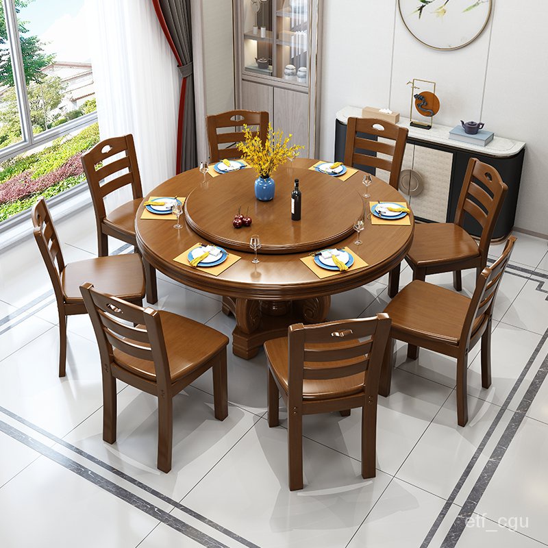 YQ58 Junshengma Solid Wood Dining Table with Turntable round Dining ...